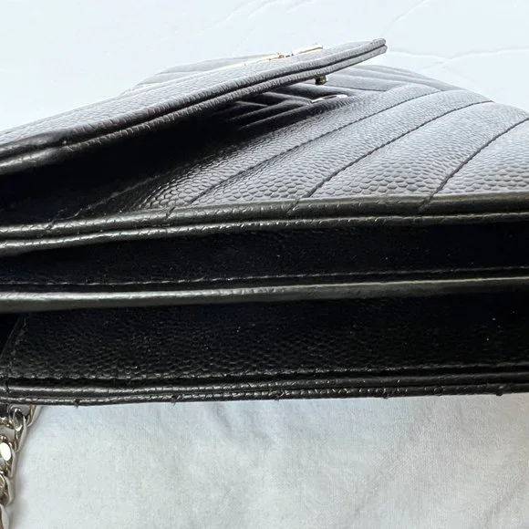 YSL Saint Laurent MONOGRAM CHAIN WALLET | BLACK GRAIN DE POUDRE EMBOSSED LEATHER - Picture 15 of 16